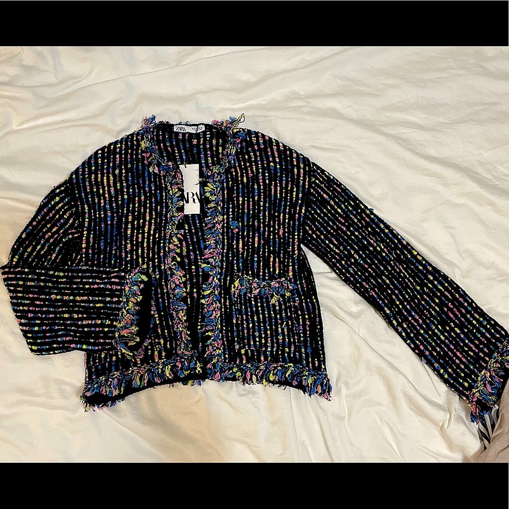 Knit tweed cardigan jacket